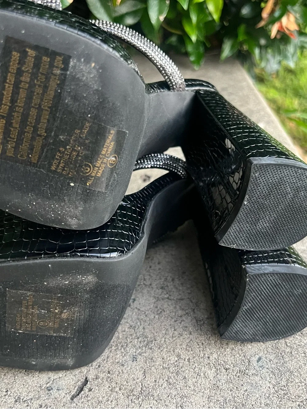 Chase + Chloe Black Platform Heels with Rhinestone Straps
